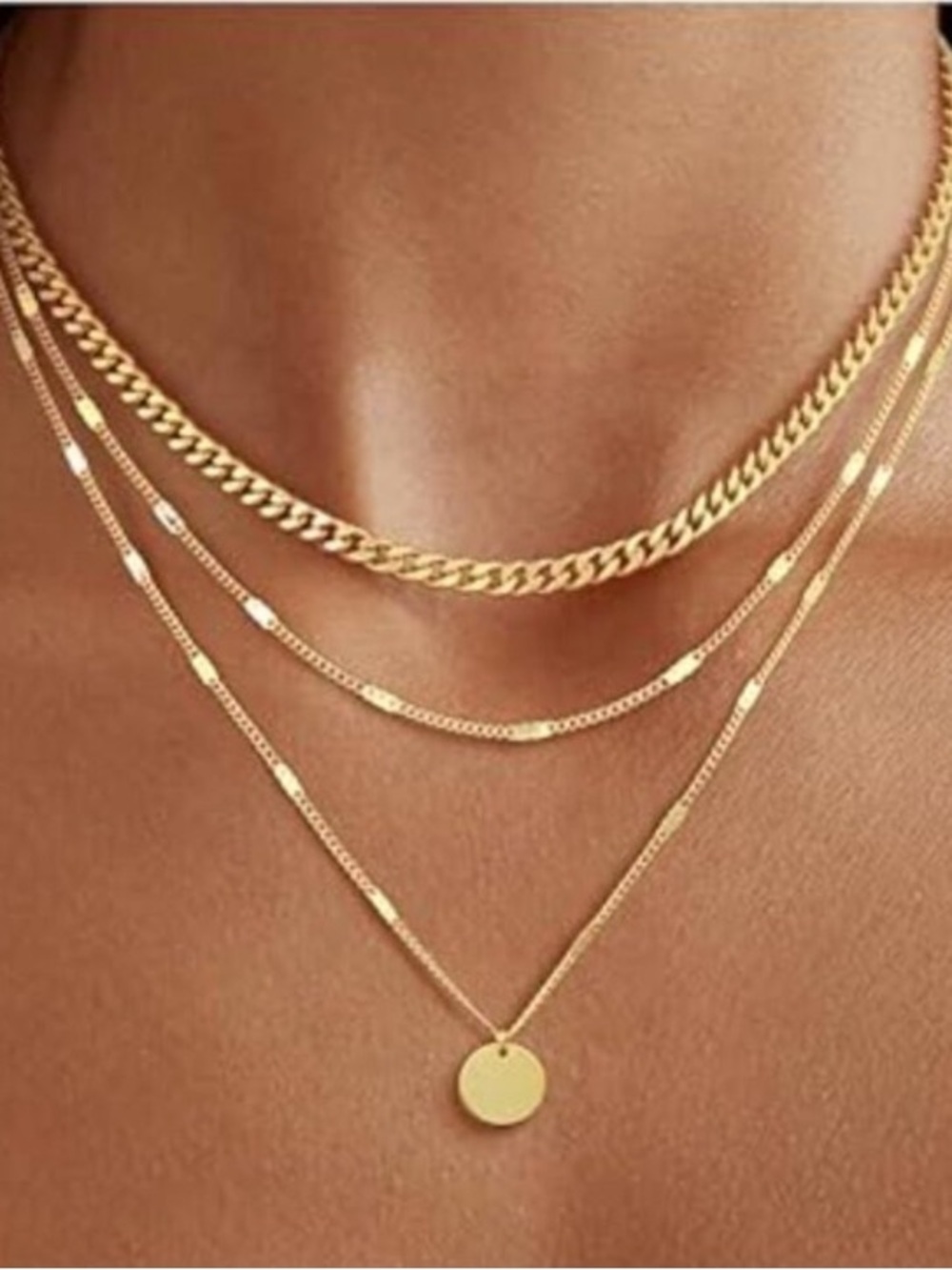 3-Piece Gold Layered
Necklace Set Cuban Snake Paperclip Chain 14K Plated